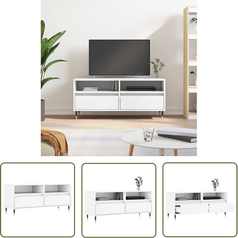 The Living Store TV-Schrank Weiß 100x34,5x44,5 cm Holzwerkstoff - TV Schrank - Fernsehtisch - Holz Sideboard - Weißer TV Stand - Regal Für Wohnzimmer (1/5)
