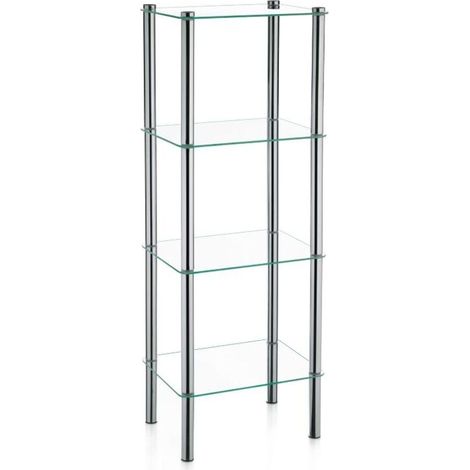 étagère salle de bain, verre de sécurité et métal chromé, 4 étages, 40 x 30 x 107 cm, Argent (1/4)