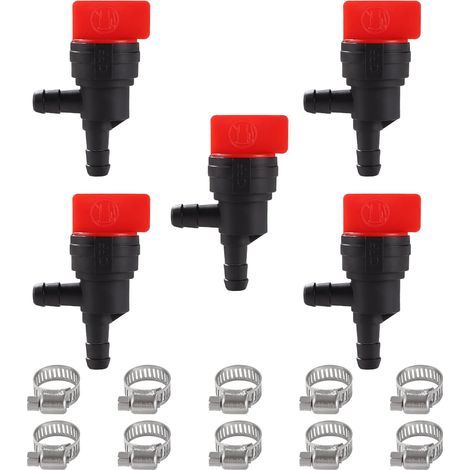 5pcs Fuel Stop Valves 1/4" 90 Degree 6-8mm Plastic Fuel Line Valves with 10pcs Clamp for Lawnmower (1/5)