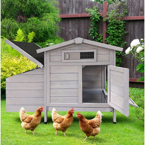 Gallinero elevado 104x60x71,5 cm de madera gris claro, fácil de limpiar - MEUBLIV (1/5)