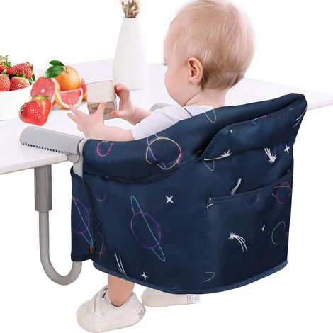 Siège de Table Bébé Portable Chaise Haute Bébé Table à Manger Pliable avec Crochet/Ceinture de Sécurité pour Voyage,6-36mois,15kg-Bleu (1/5)