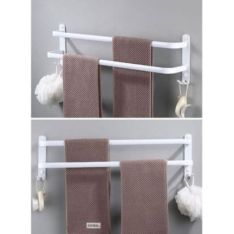 Porte-Serviettes - Barre Mural 2 Niveaux 60 cm - Blanc - Pour Salle De Bain Et Cuisine - 1 Pièce (1/5)
