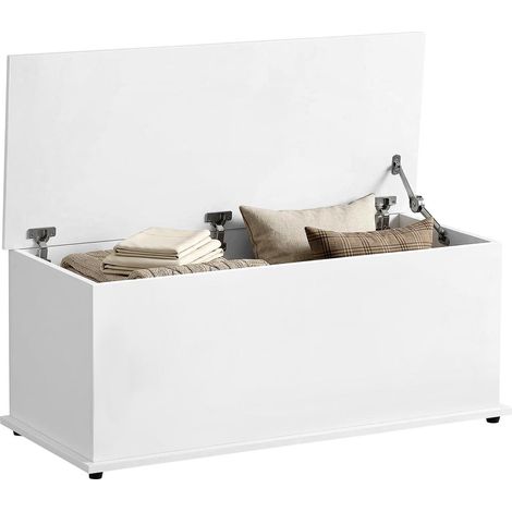 Banc Coffre de Rangement Banc à Chaussures en Bois Aggloméré avec Couvercle et Charnières Sécurité Blanc 100x40x40 cm (1/5)