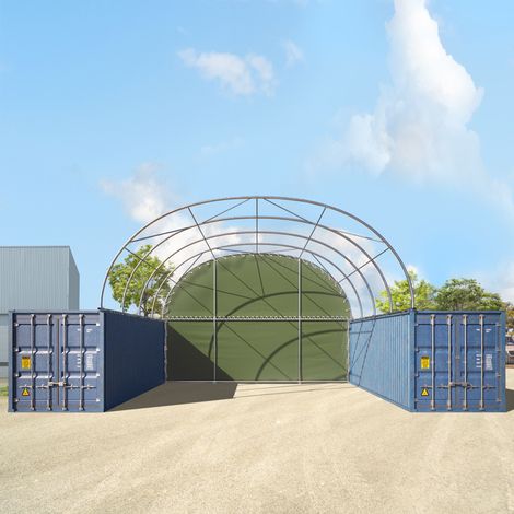 Rückwand für Container Überdachung 8m Breite, PRIMEtex 2300 PVC Plane, dunkelgrün