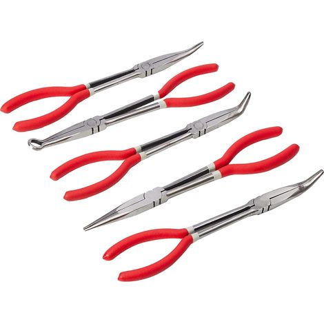 Juego de alicates extra largos 280mm recto, angulo y para cables de buías, 5 piezas