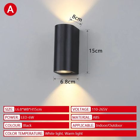 Applique murale LED extérieure (lumière blanche 6000K - double tête type A) étanche IP65, éclairage supérieur et inférieur, lampe de jardin/porche/chambre/salon/décoration intérieure. (1/5)