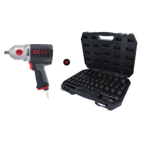 Set aus einem MONSTER Schlagschrauber und einem 1/2'' Schlagschrauber-Steckschlüssel-Koffer KS TOOLS