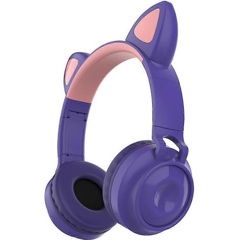 Leuchtende Kätzchen Bluetooth-kompatible Katzenohr-Kopfhörer, eingebautes Mikrofon, Cartoon-Kinderkopfhörer, Blinkdesign, Lauf-, Live-, Leuchtkabel. (1/4)