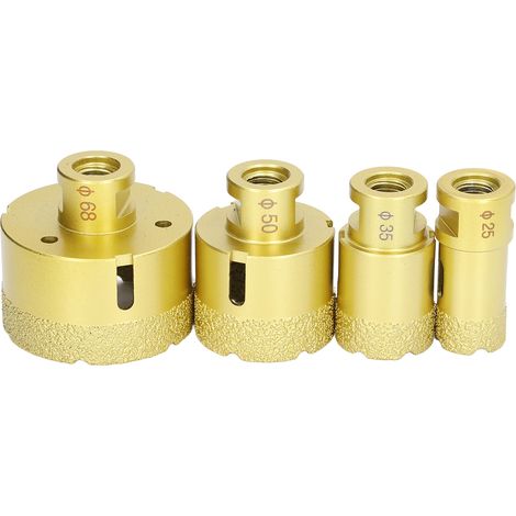 Kit de scie cloche diamantée avec forets brasés de 25, 35, 50 et 68 mm M14 pour verre, céramique et granit (1/5)