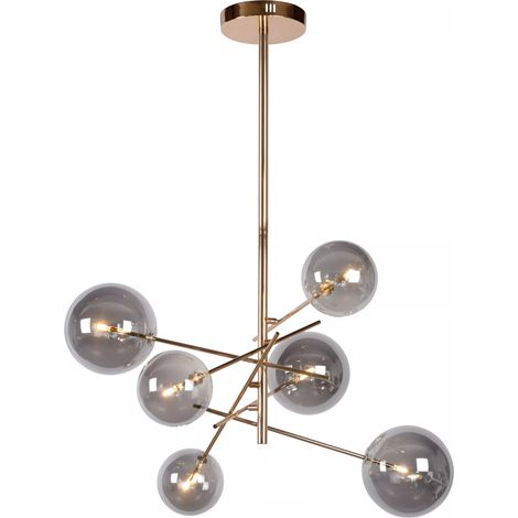 Lampadario Alara Lucide ottone vetro fumé Ø72cm 6xG4 (1/5)