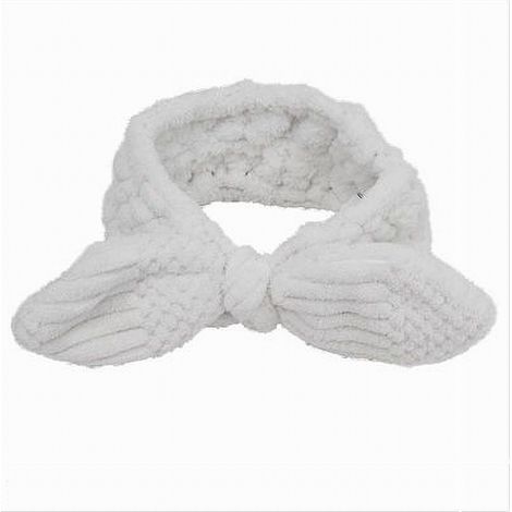 TRADE SHOP - Fascia Per Capelli Doccia Shampoo Trucco Spugna Con Fiocco Annodato Bianco 79612 -