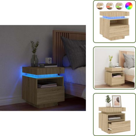 Nachttisch mit LED-Leuchten Sonoma-Eiche 40x39x48,5 cm - Nachttisch - Wohnzimmermöbel - Beistelltisch - Möbel - Esszimmermöbel