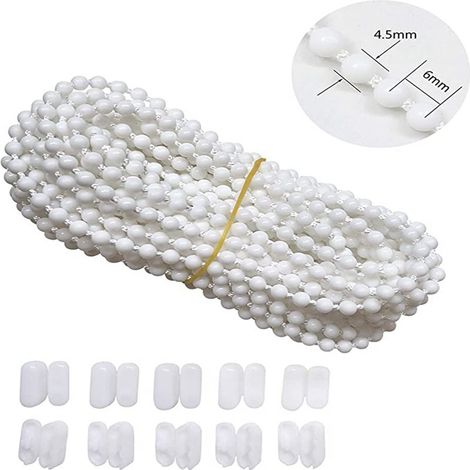 Ensemble de fermeture éclair blanche à micro-perles de 5 mètres avec 30 perles, accessoires à persiennes verticales, perles en plastique, chaînette de fermeture éclair. (1/5)