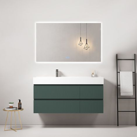 Mobile bagno sospeso cannettato 120 cm Verde Comodoro Lavabo a Sinistra in Resina Specchio Quadro Retroilluminato - Fiji Paint (1/3)