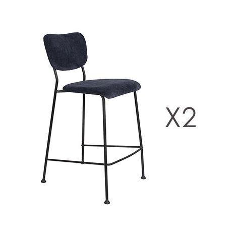 Lot de 2 tabourets de bar H65 cm en tissu bleu foncé - BENSON