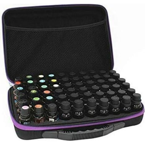 Boîte d'huiles Essentielles à 60 Compartiments Sac Rangement Pour 60 Boîteilles Inserts En Mousse Avec étui Protection Antichoc Fourre-Tout Protecteur Violet (Huile essentielle NON INCLUS) (15ml)-Fei