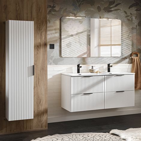 Ensemble meuble double vasque encastrée 120cm et colonne Adriel Blanc (1/5)