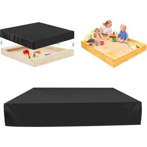 Housse de protection imperméable pour bac à sable 120 x 120 x 20 cm, tissu Oxford avec cordon de serrage, protection contre poussière et intempéries, noir (1/5)