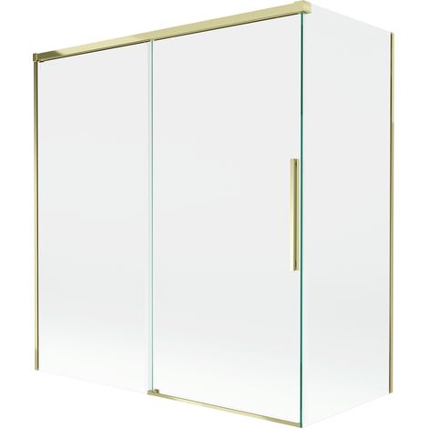 Mexen Rox Duschabtrennung, 2-flügelig, verschiebbar 150 + 70 x 150 cm, transparent, golden - 8C9-150-070-50-00