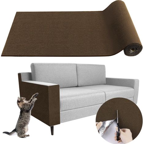 Tapis Griffoir Chat Adhésif, Grattoir Mural pour Canapé, Protection Anti-Griffe, Peut être Coupé sur Mesure -Marron, 30x100 cm (1/5)