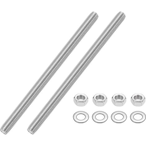 Juego de 2 varillas de acero inoxidable M10 x 180 mm totalmente roscadas con tuercas y arandelas planas, totalmente roscadas para abrazaderas, colgadores y pernos en U (1/5)