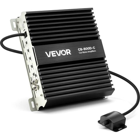 Ampli Voiture Monobloc, Amplificateur Audio Auto 1 Canal, Classe D, 800 W RMS Max, Stable sous 1/2/4 ohms, avec Télécommande pour Niveau du Subwoofer, Filtre Passe-bas, Amplification des Basses (1/5)