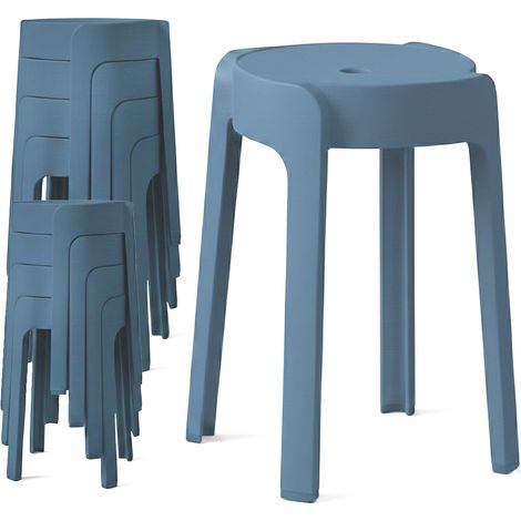 8 Tabourets Gigognes empilables BM HOME TAB-BLEU-FONCE en plastique, légers pour la maison salle de classe, cuisine, jardin (1/5)