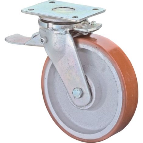 Roulette de levage lourde D.200mm Capacité 1400kg avec frein fixe en PU moulé 200x160mm (1/2)