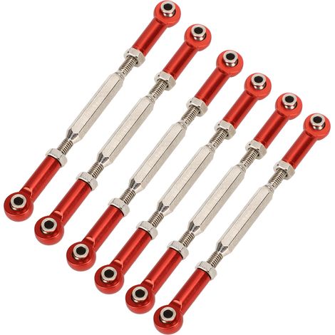 Lot de 6 biellettes de poussée réglables en alliage d'aluminium de 88 mm avec tendeurs, accessoires de liaison pour modèles réduits de voitures radiocommandées (rouge) (1/5)