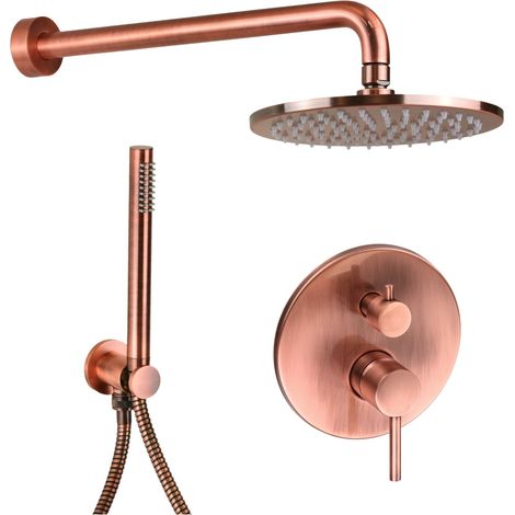Kit de douche à encastrer couleur cuivre avec pomme de douche Ø20 cm Pollini Jessy C477355255RA Cuivre (1/5)