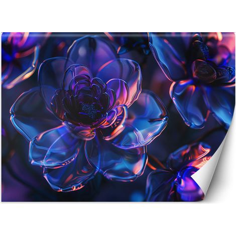 Fototapete Marineblaue Glasblumen - 3D Tiefe 100x70 cm