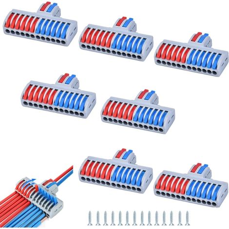 7Pièces 2 en 12 Sorties Rapide Connecteurs Électriques, Bornes de Connexion, Domino Electrique, Connecteurs de Fils Compacts, Bornes de Lustre Enfichables pour Circuit Inlining (1/4)