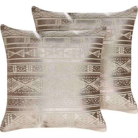 Conjunto de 2 cojines de algodón rosa dorado 50 x 50 cm geométrico Oujda (1/5)