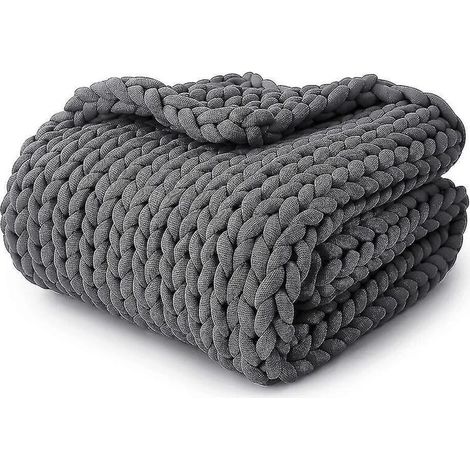 Couverture lestée rafraîchissante en tricot, jeté lesté en grosse maille fait main, gris (1/4)