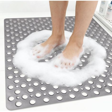 Tapis de douche antidérapant 70 x 70 cm – Grand tapis de douche antidérapant en TPE souple avec ventouses et grands trous de drainage, sans BPA, résistant à la moisissure et lavable en (1/5)