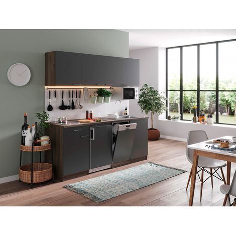 Cuisine Kitchenette Chêne York Gris Oliver 195 cm Respekta