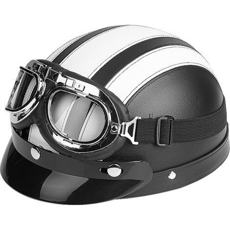 Scooter universel scooter en cuir synthétique Open Face Half Casque et visière UV Goggles blanc (1/4)