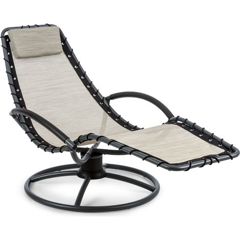 Blumfeldt – Chaise longue à bascule ergonomique – Surface de couchage aérée – Construction stable – Anti-basculement – Résistante aux intempéries – Beige (1/5)