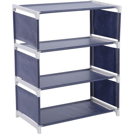 Étagère à chaussures verticale à 4 niveaux, organisateur et support pour l'entrée (bleu foncé) (1/5)