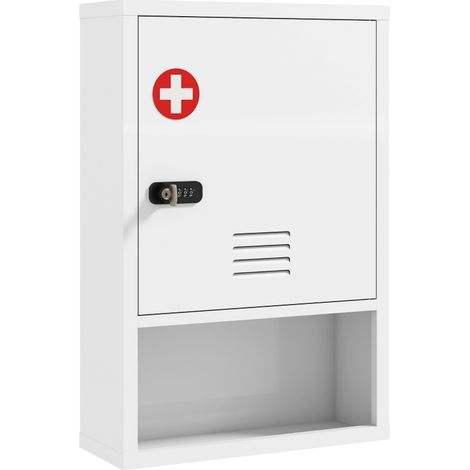 Armario médico de pared con cerradura de combinación y llave, 3 niveles, blanco, HOMVRA (1/5)