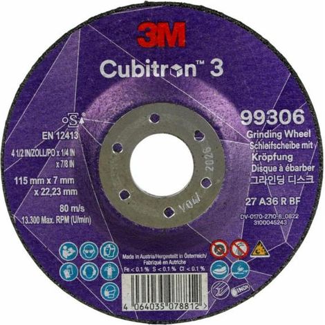 Disque à tronçonner Cubitron™ 3 D125x2,5mm courbé 3M™ Cubitron™ 3 alésage 22,23mm 3M (Par 25) (1/4)