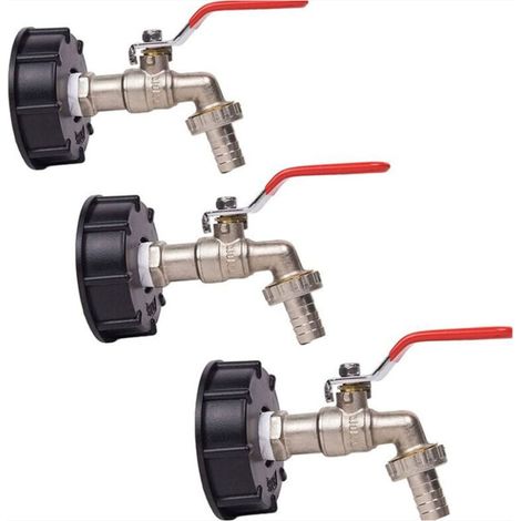 (3pcs)Robinet Cuve 1000L Robinet Recuperateur Eau De Pluie, Adaptateur De Réservoir d'eau IBC 1/2" Double Robinet Recuperateur Eau De Pluie,Robinet en Laiton Fabriqué en PP Filetage Gros 60 Mm (1/5)