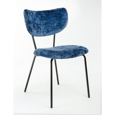 Sedia velluto imbottita Design Moderno qualità Made In Italy - Telaio Metallo NERO velluto pregiato 5 colori - SURI Colore Velluto Blu - Telaio Nero Opaco (1/5)