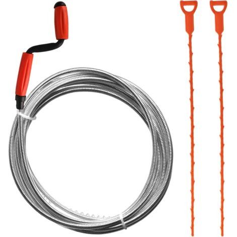 Spirale de nettoyage de canalisations avec griffe, 1,2 m, avec 2 serpentins en plastique de 51 cm, pour le nettoyage des éviers de toilettes, tuyaux de cuisine (1/5)