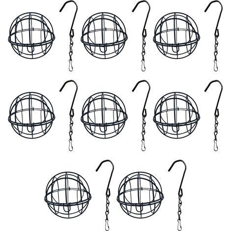 Mangeoire À Oiseaux - Support Pour Boules De Graisse - Diamètre 7 Cm - Chaîne De Suspension 24 Cm - Noir - Lot De 8