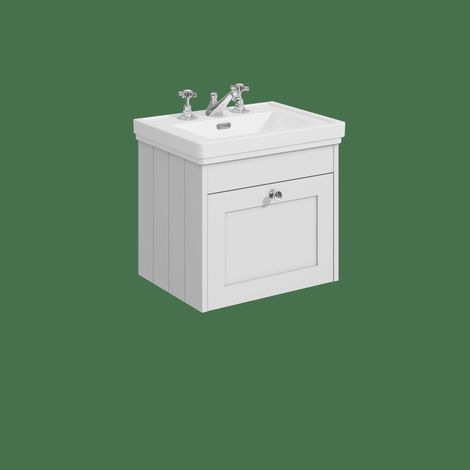 Balterley Butterton 500mm Wall Hung 1 Drawer Unit with Classic Basin 3 Tap Hole - Satin White