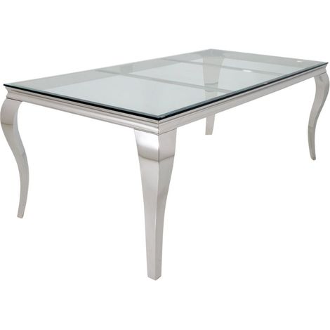 Esstisch VELENA – Rechteckig 200 cm – Gehärtetes Glas und versilbertes Stahl – Barock chic Stil
