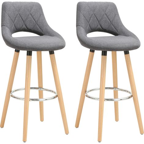 Woltu – Lot de 2 tabourets de bar avec dossier et repose-pieds – Siège en lin et bois massif – Hauteur d'assise 70 cm – Gris foncé (1/4)