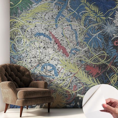 Fototapete Selbstklebend - trendige Wanddeko - Schlafzimmer - Wohnzimmer Pflanzliche Wirbel 250x250 cm (1/5)