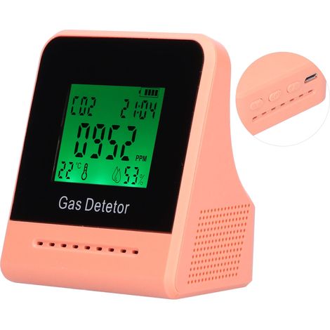 Détecteur de qualité de l'air CO 400-5000 ppm, moniteur de température et d'humidité avec horloge et fonction de chargement USB (rose) (1/5)